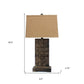 30" Distressed Bronze Metal Bedside Lamp With Khaki Shade