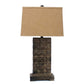 30" Distressed Bronze Metal Bedside Lamp With Khaki Shade