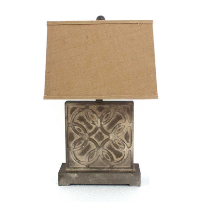25" Distressed Brown Metal Bedside Lamp With Khaki Shade
