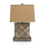 25" Distressed Brown Metal Bedside Lamp With Khaki Shade