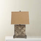 25" Distressed Brown Metal Bedside Lamp With Khaki Shade