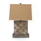 25" Distressed Brown Metal Bedside Lamp With Khaki Shade