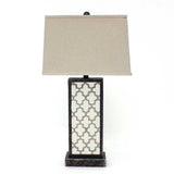 30" Distressed Bronze Metal Bedside Lamp With Beige Shade