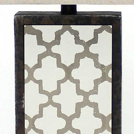 30" Distressed Bronze Metal Bedside Lamp With Beige Shade