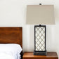 30" Distressed Bronze Metal Bedside Lamp With Beige Shade