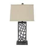 29" Distressed Black Metal Bedside Lamp With Beige Shade