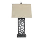 29" Distressed Black Metal Bedside Lamp With Beige Shade