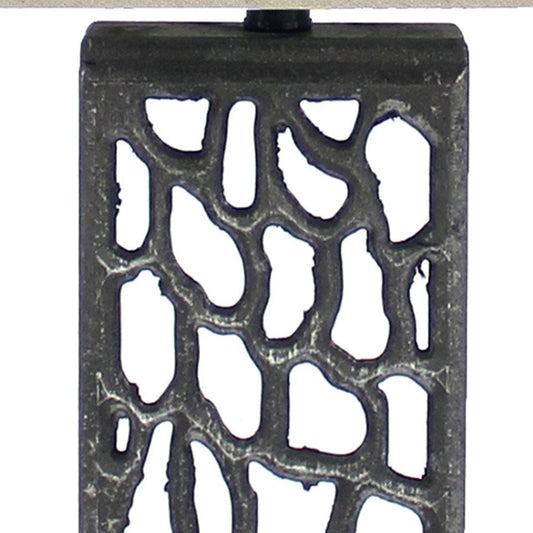 29" Distressed Black Metal Bedside Lamp With Beige Shade