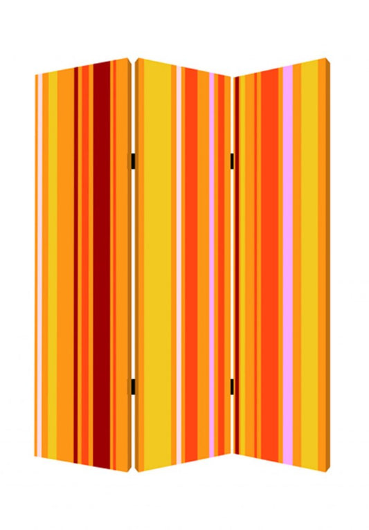 72" Orange And Yellow Canvas Folding Three Panel Screen Room Divider