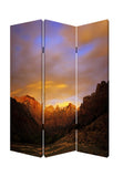 72" Brown Canvas Folding Three Panel Screen Room Divider