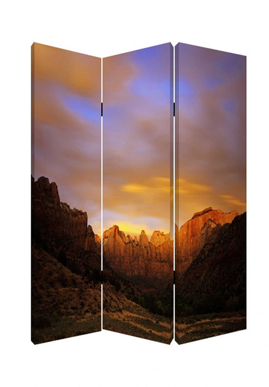 72" Brown Canvas Folding Three Panel Screen Room Divider