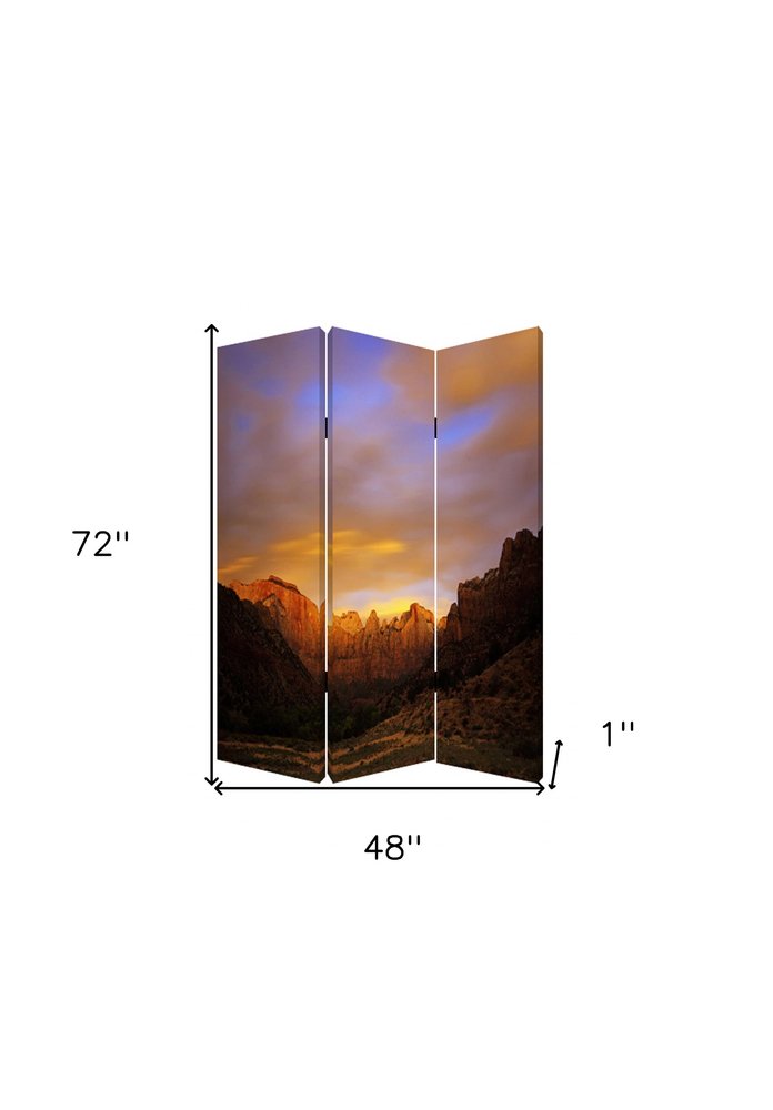 72" Brown Canvas Folding Three Panel Screen Room Divider