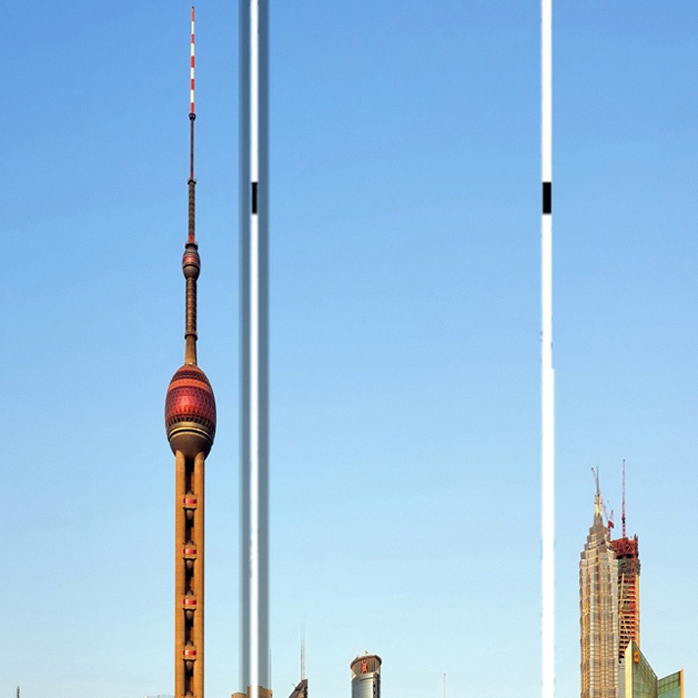 72" Blue Reversible China Cityscape Canvas Folding Three Panel Screen Room Divider