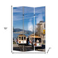 72" Blue And White Canvas Folding Three Panel Screen Room Divider
