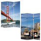 72" Blue And White Canvas Folding Three Panel Screen Room Divider