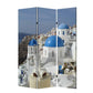 72" Blue And White Canvas Folding Three Panel Screen Room Divider