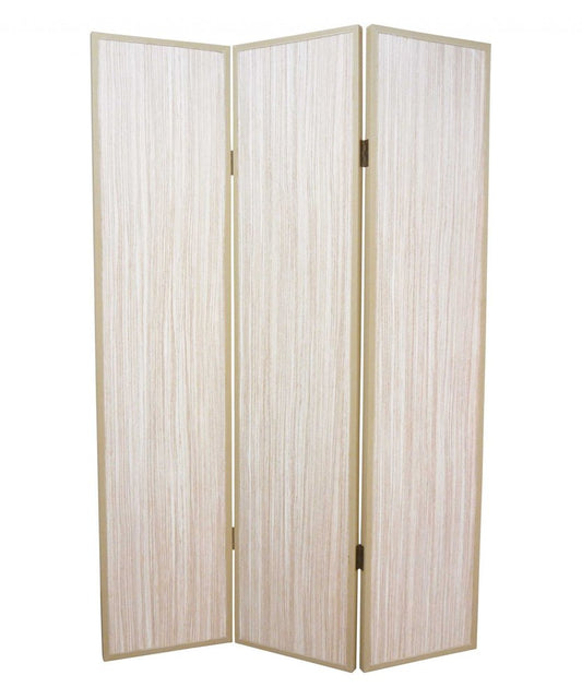 71" Beige Folding Three Panel Screen Room Divider