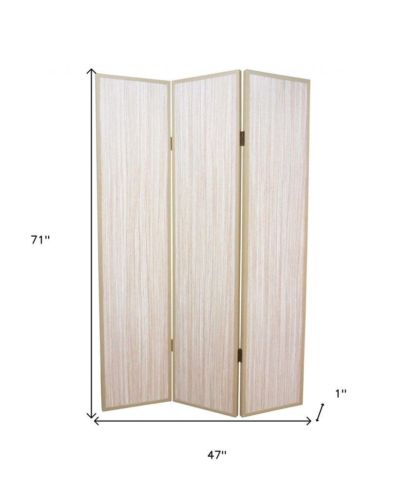 71" Beige Folding Three Panel Screen Room Divider
