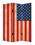 72" Blue And White Canvas Folding Three Panel Screen Room Divider