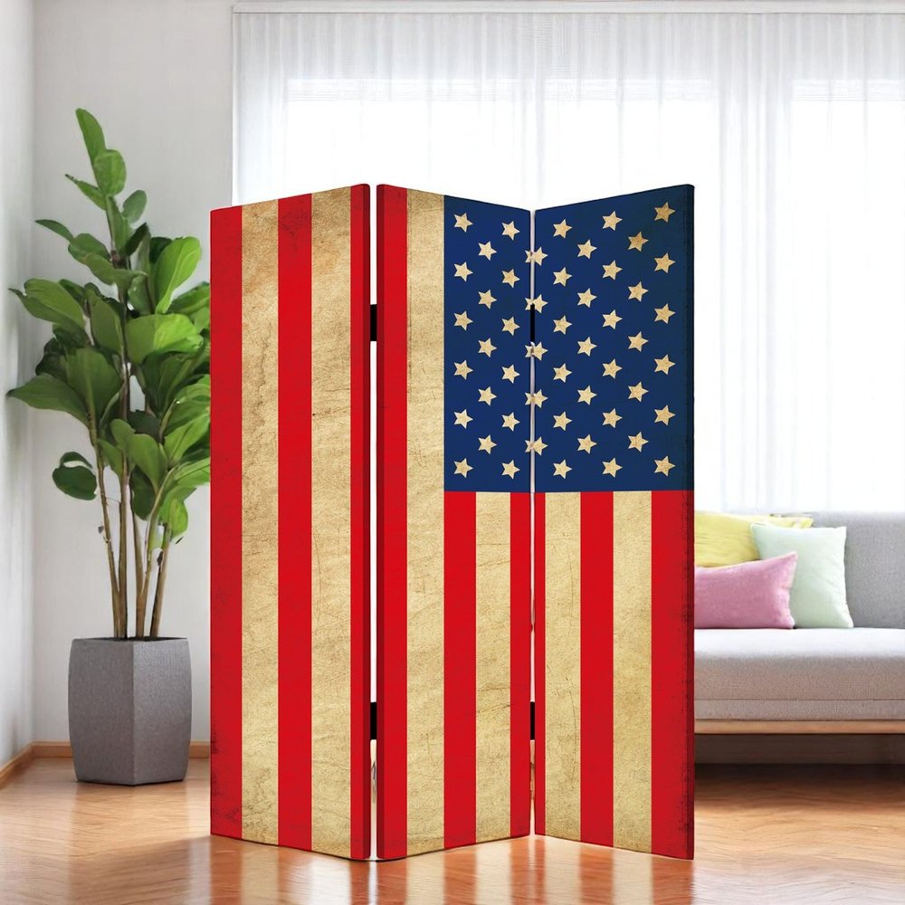 48 X 72 Multi Color Wood Canvas American Flag  Screen