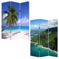 72" Blue And Green Canvas Folding Three Panel Screen Room Divider