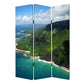 72" Blue And Green Canvas Folding Three Panel Screen Room Divider
