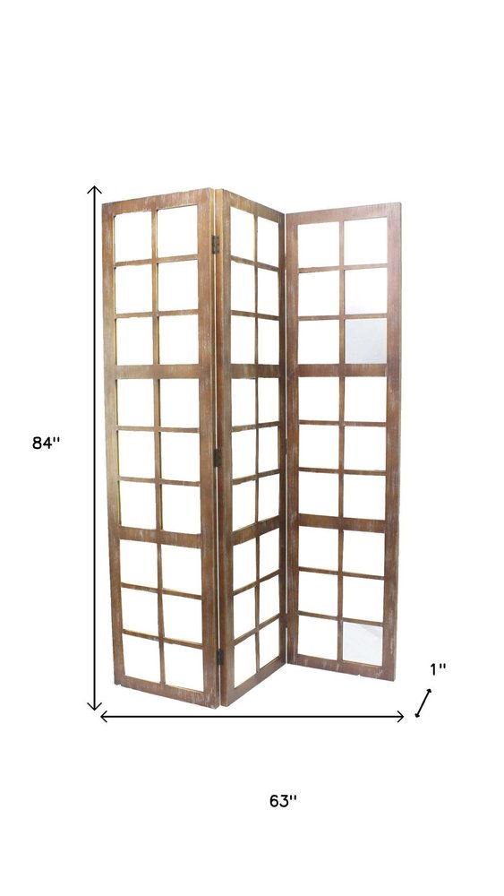 63 X 84 Brown Wood Mirror  Screen