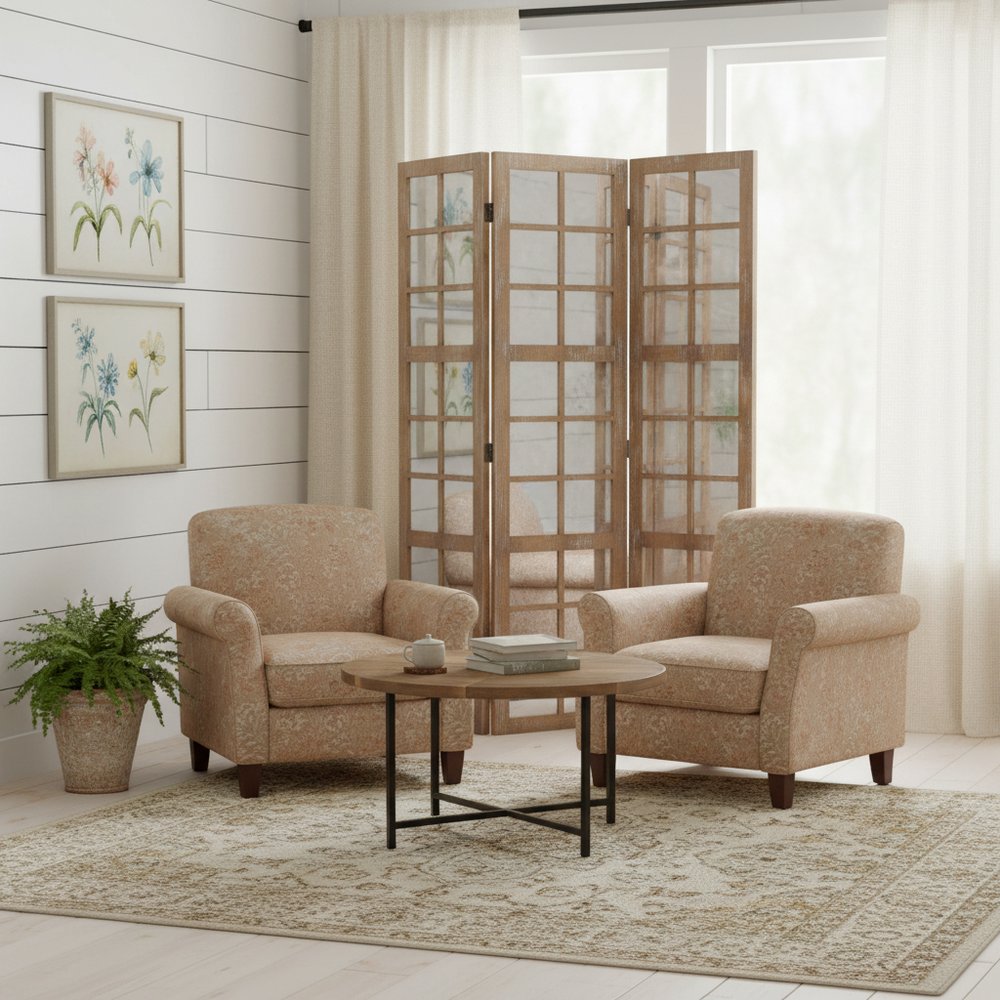 84" Brown Glass Folding Three Panel Screen Room Divider