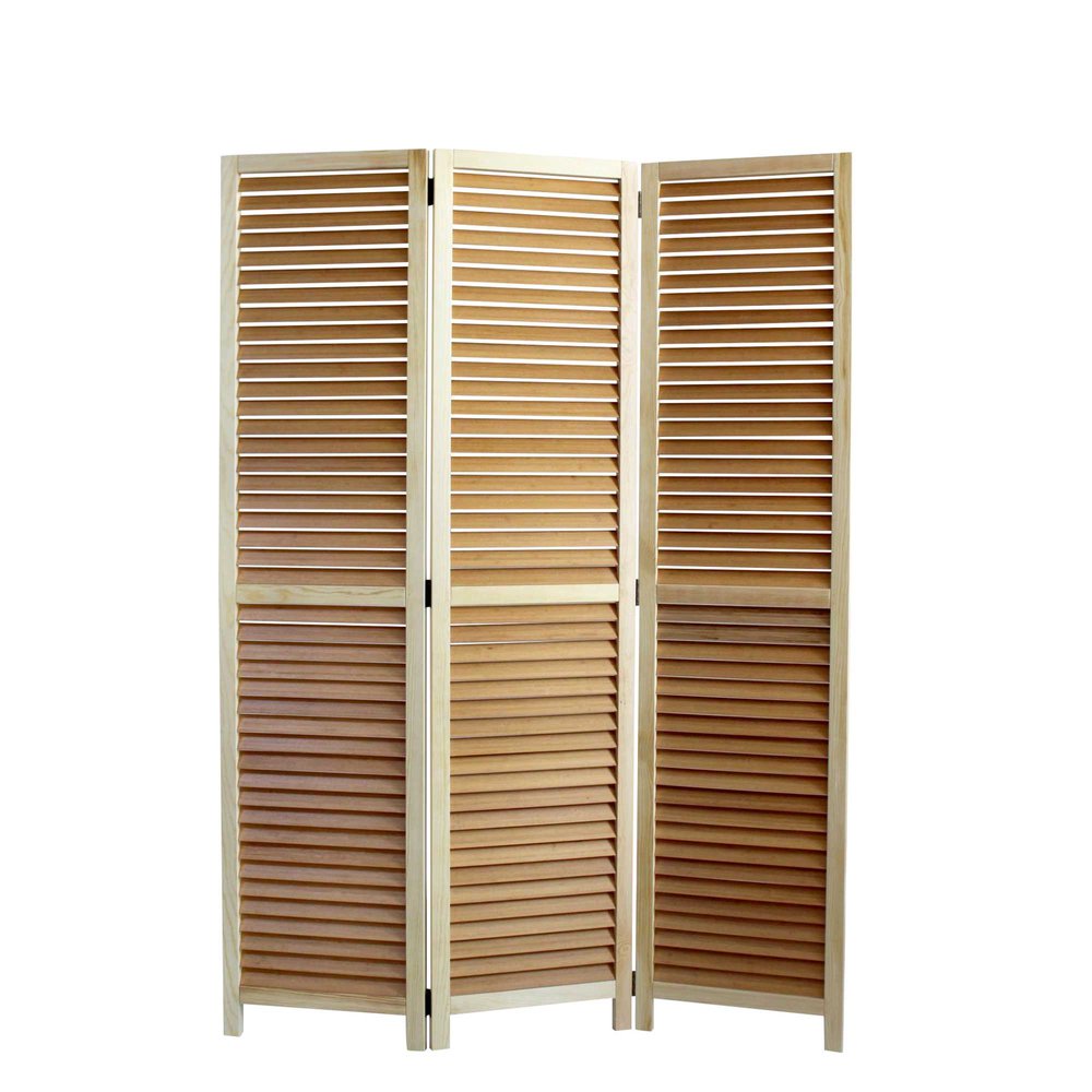 67" Natural Wood Folding Three Panel Screen Room Divider