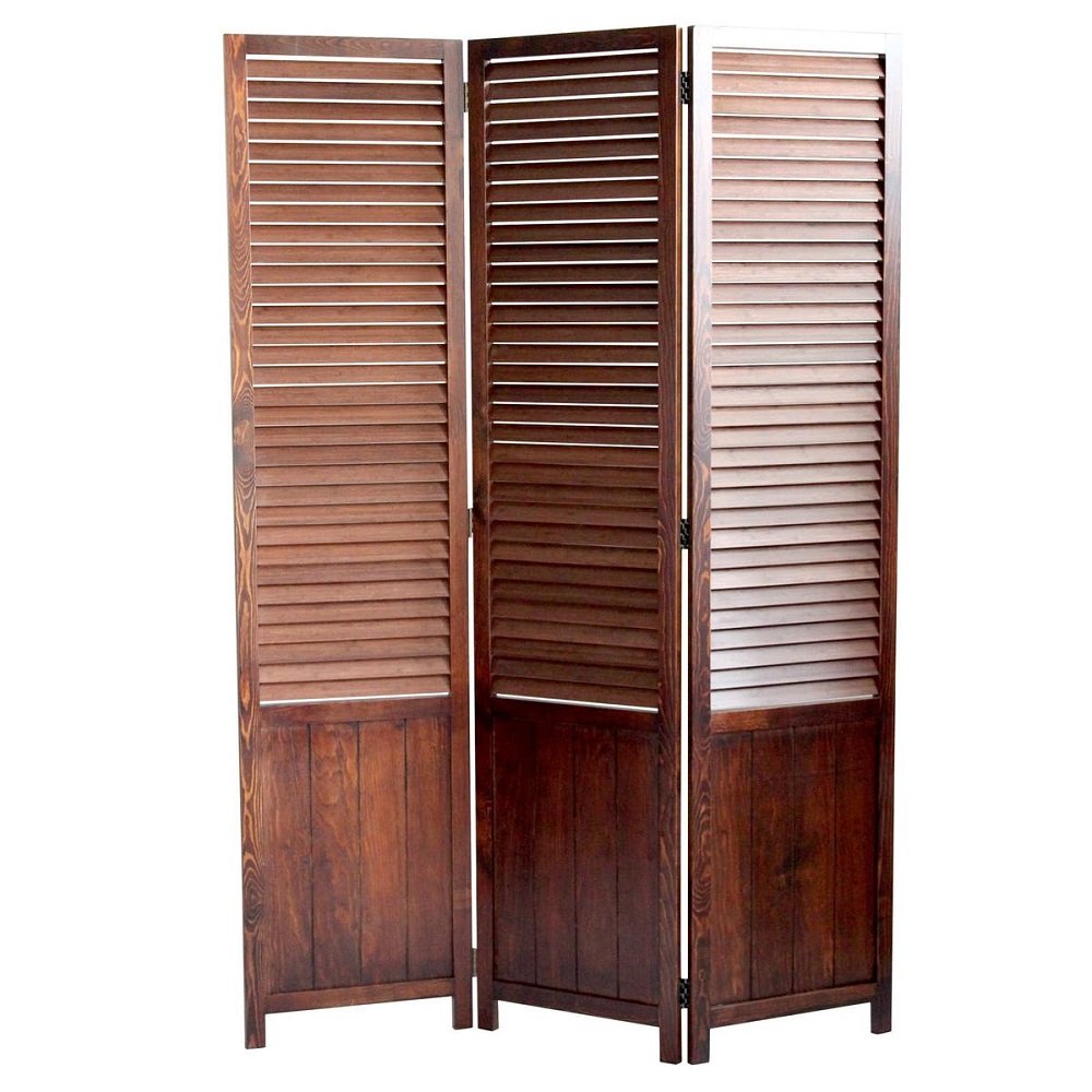67" Brown Wood Folding Three Panel Screen Room Divider