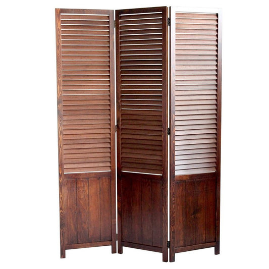 67" Brown Wood Folding Three Panel Screen Room Divider