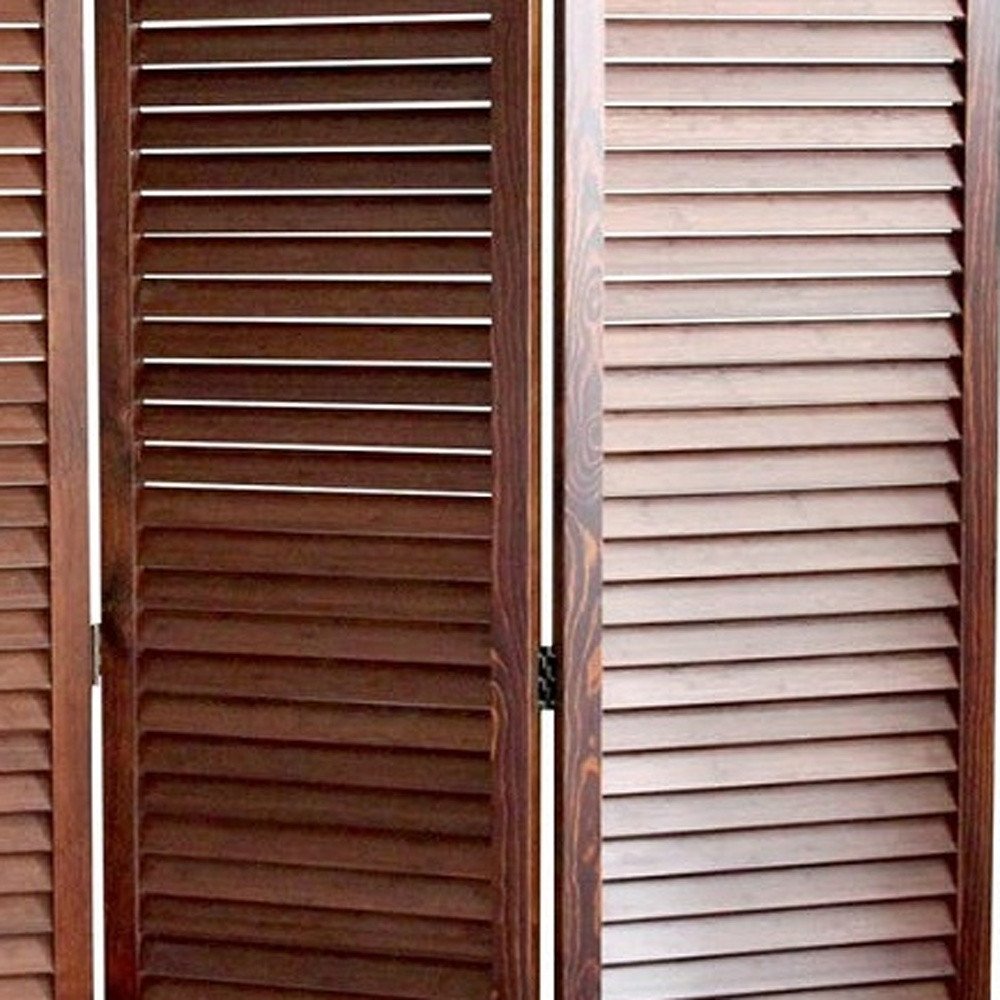 67" Brown Wood Folding Three Panel Screen Room Divider