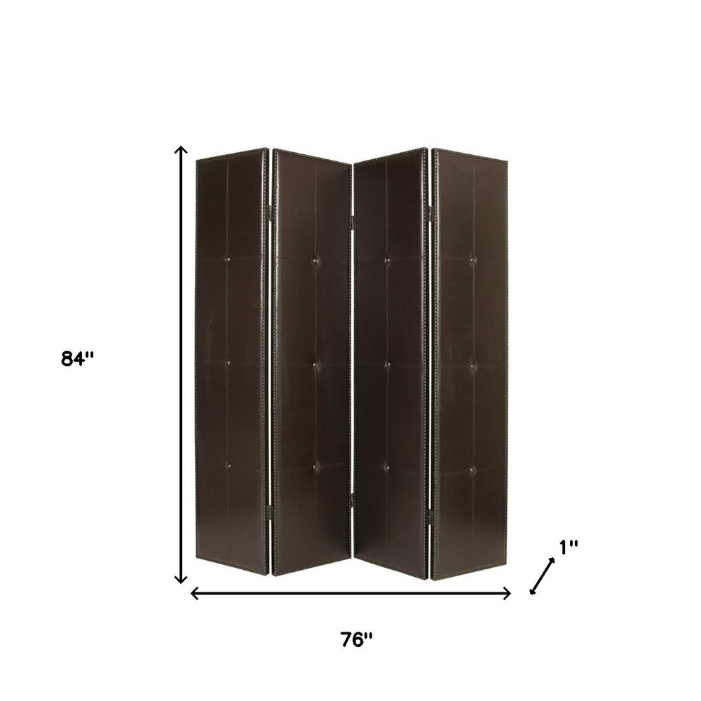 84" Brown Faux Leather Folding Four Panel Screen Room Divider