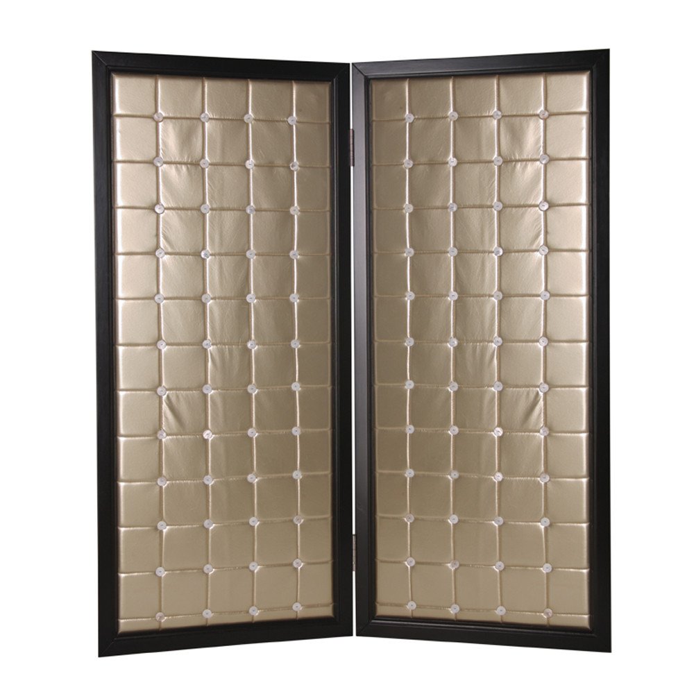84" Gold Fabric Folding Two Panel Screen Room Divider
