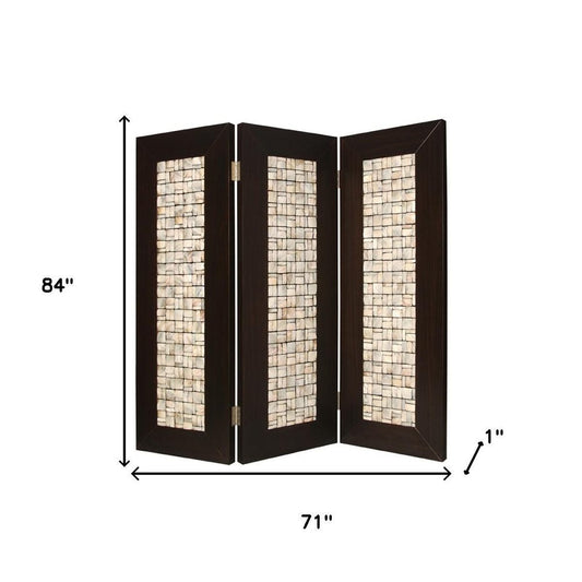 84" Brown Folding Three Panel Screen Room Divider