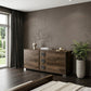 66" Brown Wood Three Drawer Double Dresser