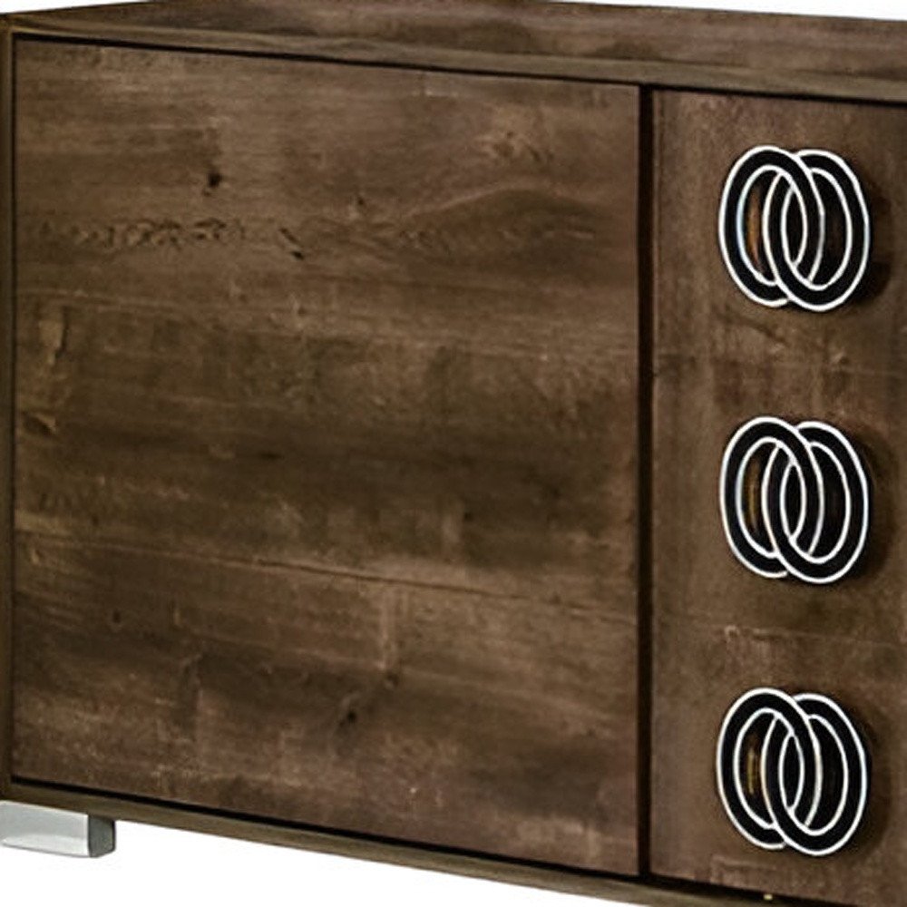 66" Brown Wood Three Drawer Double Dresser