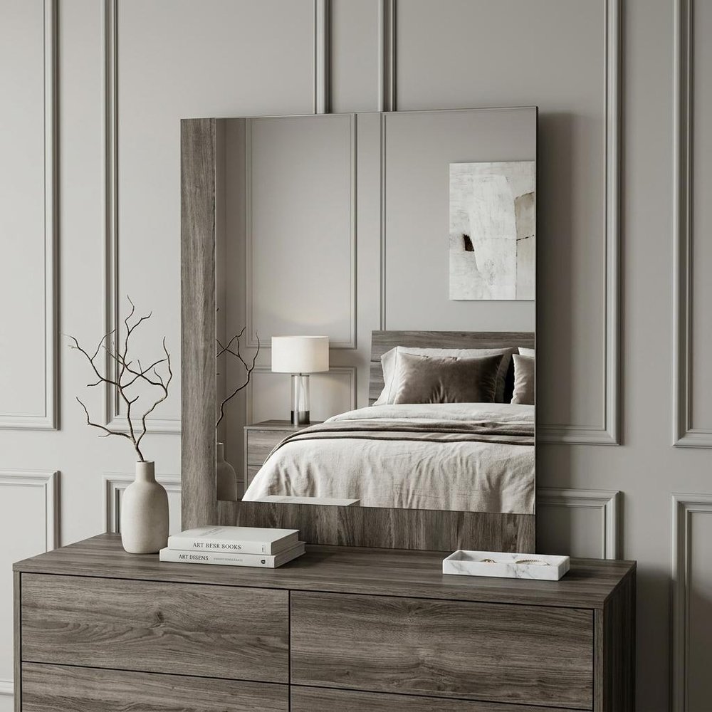 41" Ebony Wood Framed Mounted Dresser Mirror