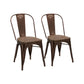 Set of Four Brown Upholstered Slat Back Dining Side Chairs
