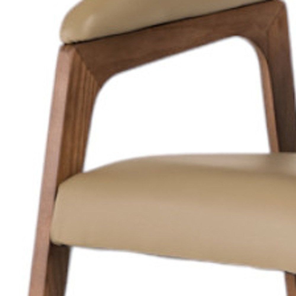 Taupe and Brown Upholstered Faux Leather Curved Back Dining Arm Chair