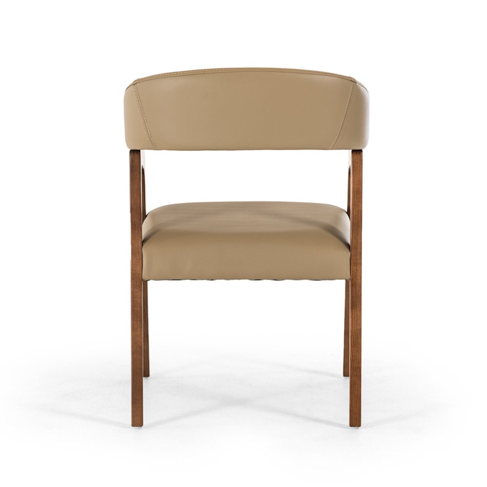 Taupe and Brown Upholstered Faux Leather Curved Back Dining Arm Chair