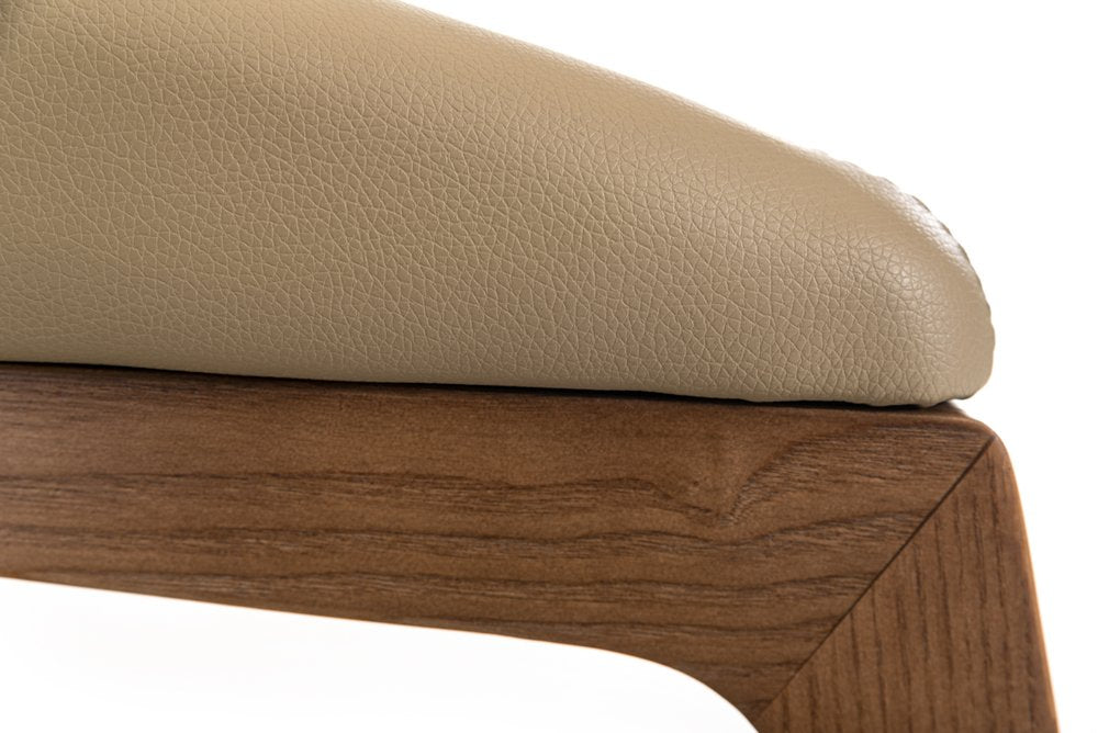 Taupe and Brown Upholstered Faux Leather Curved Back Dining Arm Chair