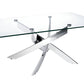 47" Clear and Silver Glass And Steel Cross Legs Coffee Table
