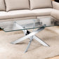 47" Clear and Silver Glass And Steel Cross Legs Coffee Table