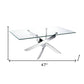 47" Clear and Silver Glass And Steel Cross Legs Coffee Table