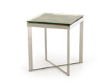 22" Silver and Brown Reclaimed Wood Glass and Steel Square End Table