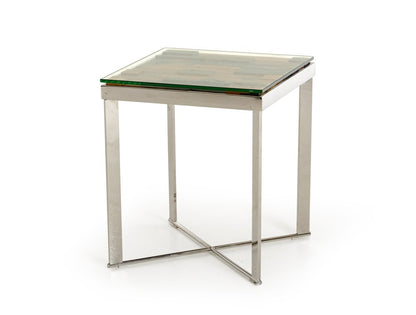 22" Silver and Brown Reclaimed Wood Glass and Steel Square End Table