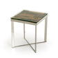 22" Silver and Brown Reclaimed Wood Glass and Steel Square End Table