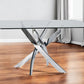 63" Clear And Silver Glass And Stainless Steel Pedestal Base Dining Table