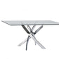 63" Clear And Silver Glass And Stainless Steel Pedestal Base Dining Table